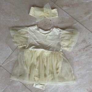 Yellow Baby Dress Onesie Tutu with Headband